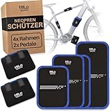 HiLo sports Fahrrad Rahmen- und Transportschutz Set - [4x Rahmenschützer & 2x Pedalschützer] - Für alle Rahmenumfänge von 5-28cm - E-Bike und Fahrrad Schutz mit Reflektoren (Schwarz - Blau)
